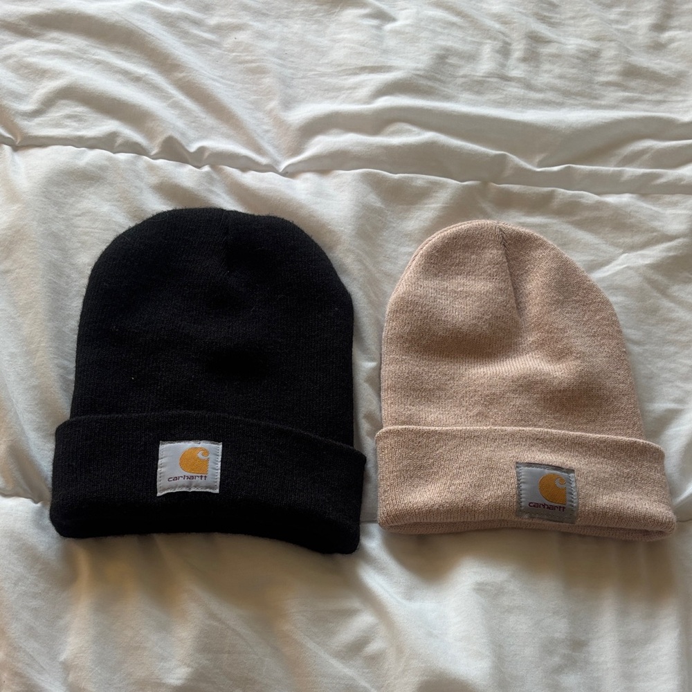 TWO Carhartt Black and Blush Pink Beanie Duo